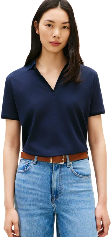 Tommy Hilfiger Women's Lyocell Pique Open-Nk Ss Polo WW0WW48720, Blue, M