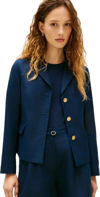 Tommy Hilfiger Women's Linen Blend Slim Blazer WW0WW49335, BLUE, 34 - Image 1