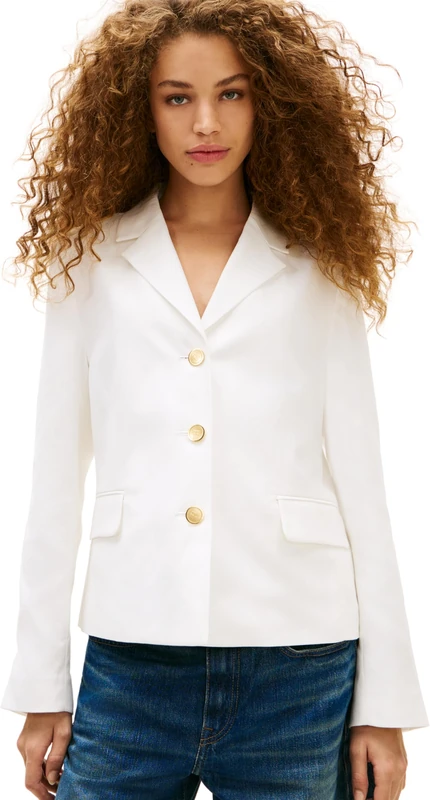 Tommy Hilfiger Women's Linen Blend Slim Blazer WW0WW49335, WHITE, 40