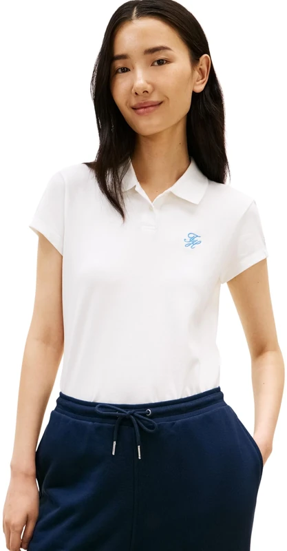 Tommy Hilfiger Women's Th Script Slim Ss Polo WW0WW49259, White, XS