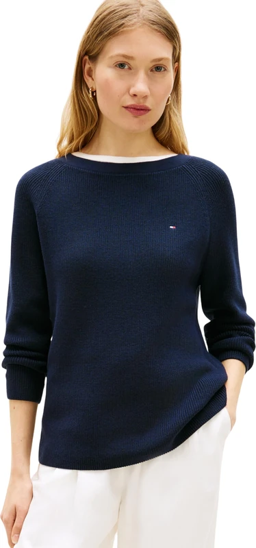 Tommy Hilfiger Women's Co Cardi Fine Gg Ls Boat-Nk SWT Ww0Ww44975, Blue, L