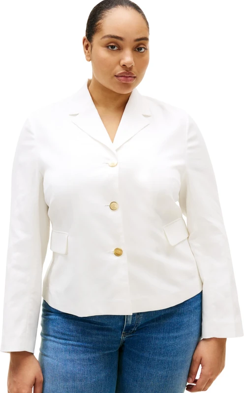 Tommy Hilfiger Women's Blazer Linen Mix Slim with Button Placket, White (Th Optic White), 20