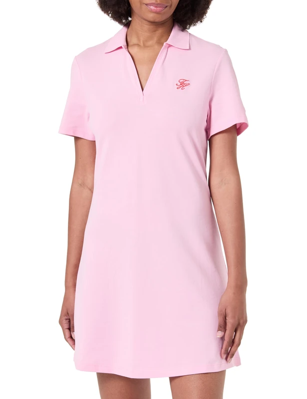 Tommy Hilfiger Women's Th Script Open-Nk Polo DRS WW0WW48749, Pink, M