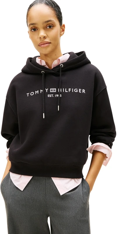 Tommy Hilfiger Women's Corp Logo Mdrn Hoodie Ww0Ww47832, BLACK, XXS