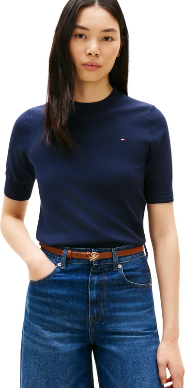 Tommy Hilfiger Women’s Jumper Jersey Short Sleeve, Blue (Dark Blue), L