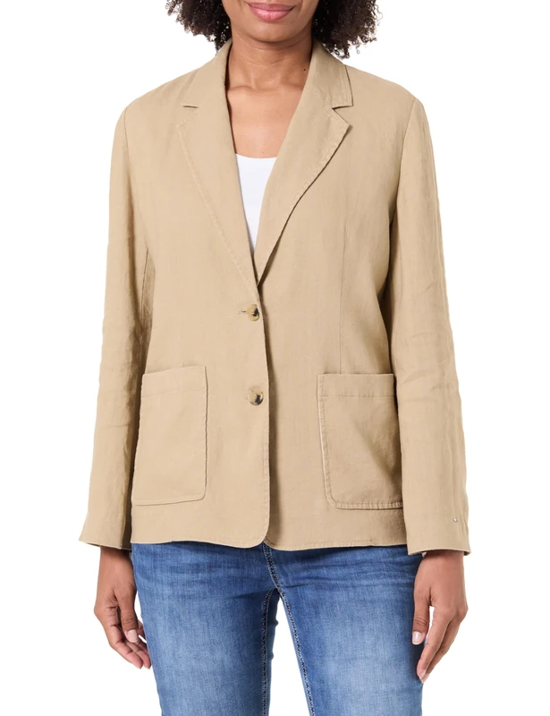 Tommy Hilfiger Women’s Blazer Essential Linen with Button Placket, Beige (Beige), 6