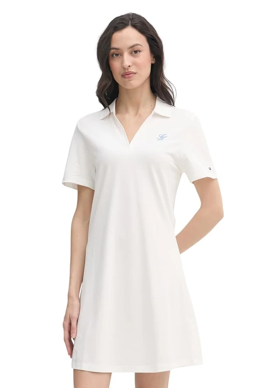 Tommy Hilfiger Women's Th Script Open-Nk Polo DRS WW0WW48749, White, XS