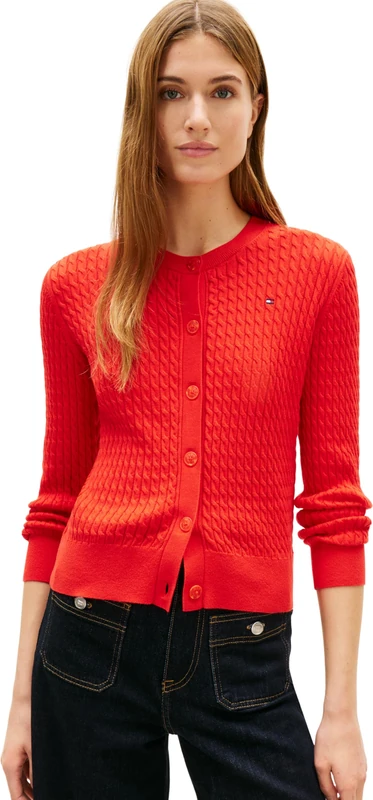 Tommy Hilfiger Women's Co Cable C-Nk Cardigan Ww0Ww43329, Orange, XS