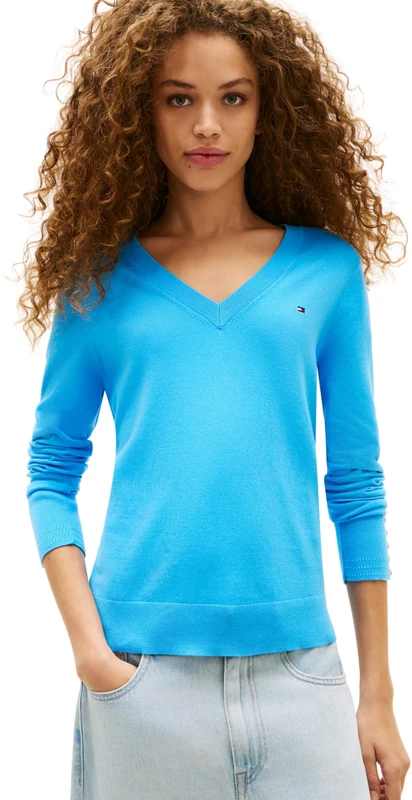 Tommy Hilfiger Women's Co Jersey Stitch V-Nk Sweater Ww0Ww40098, Blue, XL