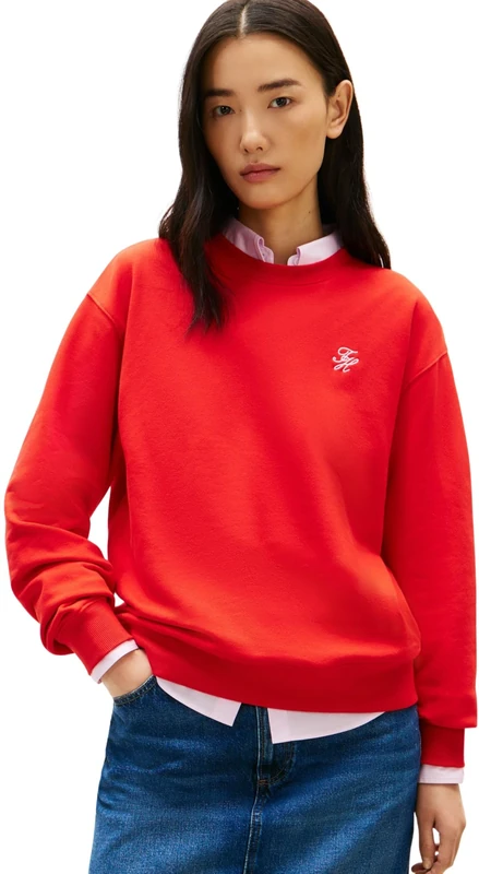 Tommy Hilfiger Women's Th Script Reg Sweatshirt WW0WW48724, ORANGE, XS