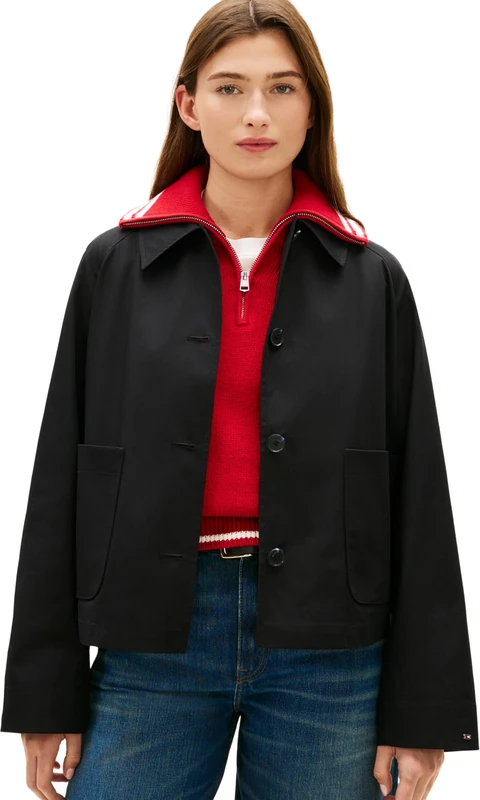 Tommy Hilfiger Women's Cotton Short Jacket WW0WW49585, BLACK, S
