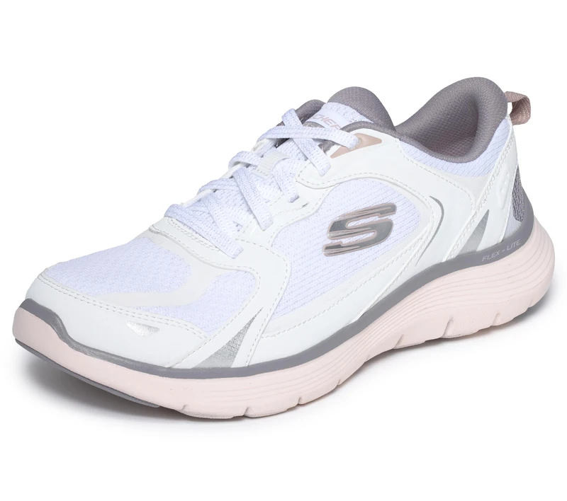 Skechers Women's Flex Appeal 5.0 Retro Rush Sneaker, White Duraleather/Mesh/Multi Trim, 3 UK