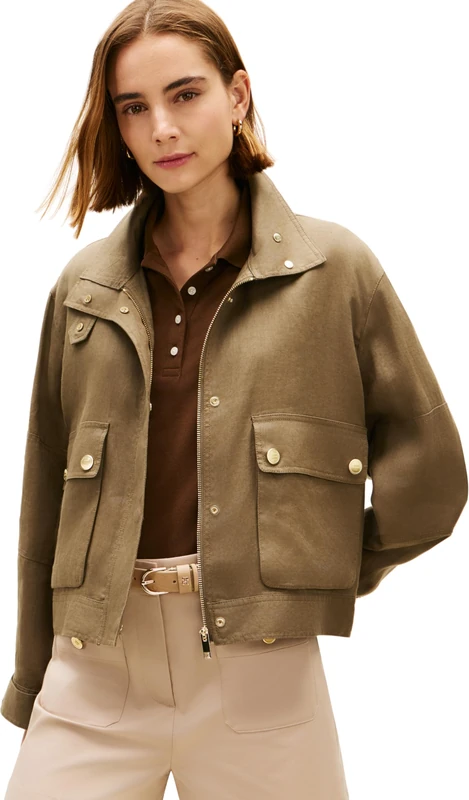 Tommy Hilfiger Women's Linen Utility Jacket WW0WW48616, GREEN, XS