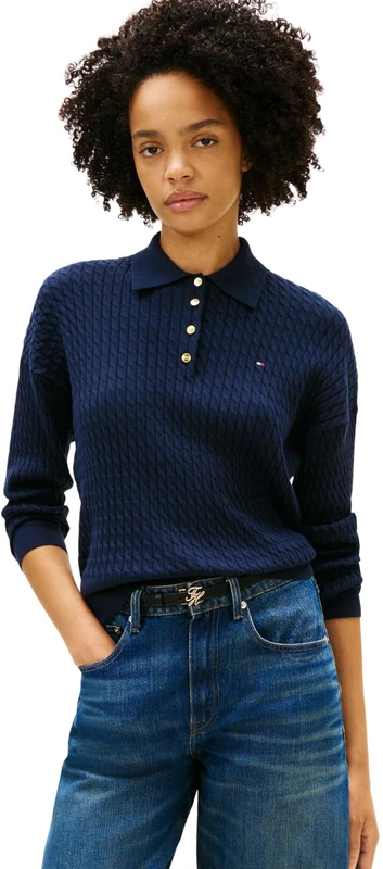 Tommy Hilfiger Women's Co Cable Fine Gg Rlxd Polo SWT WW0WW48475, Blue, XL