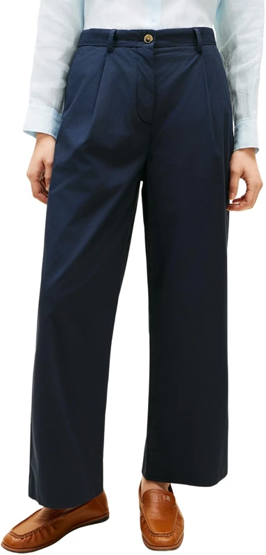 Tommy Hilfiger Women’s Trousers Washed Cotton Wide Leg, Blue (Dark Night Navy), 42W/42L