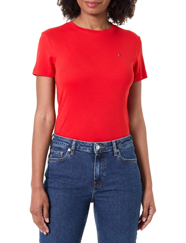 Tommy Hilfiger Women's Slim Cody C-Nk Ss Ww0Ww40587, Orange, XS