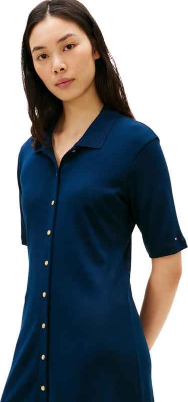 Tommy Hilfiger Women's Gold Button F&F Midi Dress WW0WW48776, Blue, L - Image 1