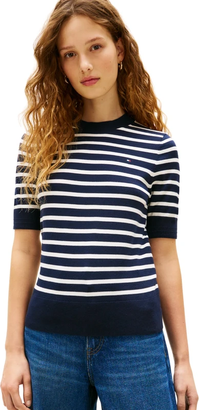 Tommy Hilfiger Women's Co Jersey Fine Gg C-Nk Ss SWT WW0WW49705, Blue, XS