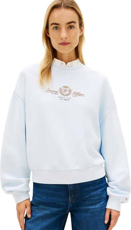 Tommy Hilfiger Women's Varsity Crest Terry Sweatshirt WW0WW48733, BLUE, S