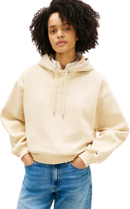 Tommy Hilfiger Women's Corp Logo Mdrn Hoodie Ww0Ww47832, BEIGE, L