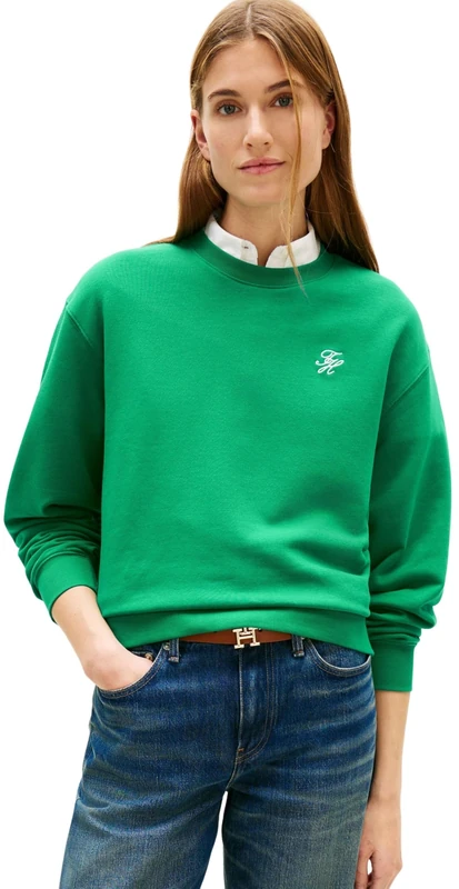 Tommy Hilfiger Women's Th Script Reg Sweatshirt WW0WW48724, GREEN, S