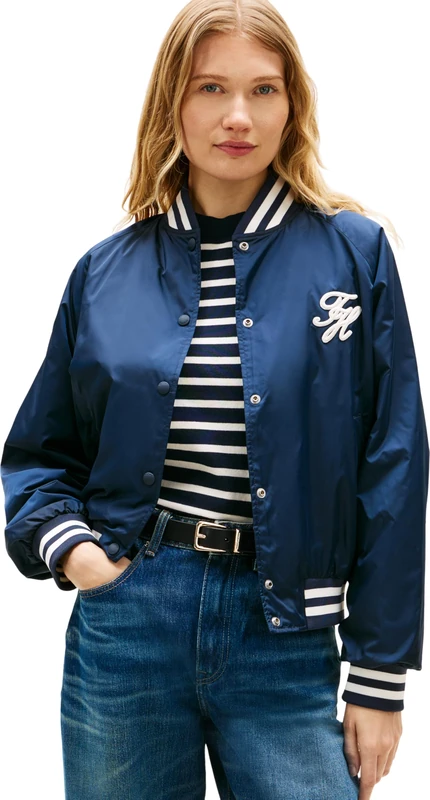 Tommy Hilfiger Women's Varsity Nylon Bomber WW0WW48618, BLUE, XS