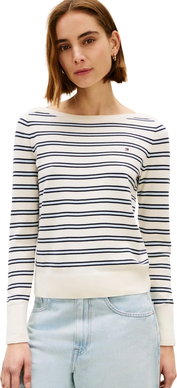Tommy Hilfiger Women's Co Jersey Stitch Boat-Nk Sweater Ww0Ww40099, Beige, L