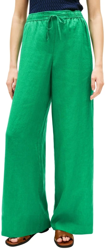 Tommy Hilfiger Women's Trousers Linen Pull-on Trousers Relaxed Fit, Green (Courtside Green), XS