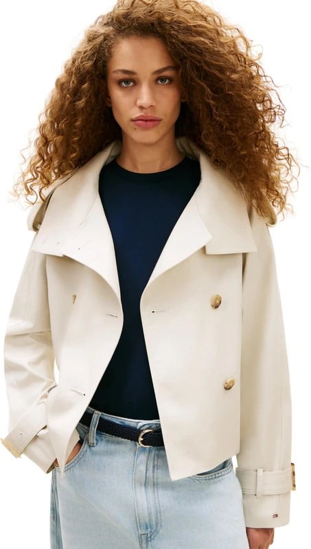 Tommy Hilfiger Women's Cotton Crop Trench WW0WW50768, BEIGE, XXS