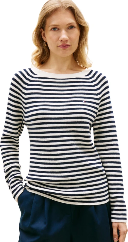 Tommy Hilfiger Women's Co Cardi Fine Gg Ls Boat-Nk SWT Ww0Ww44975, White, S