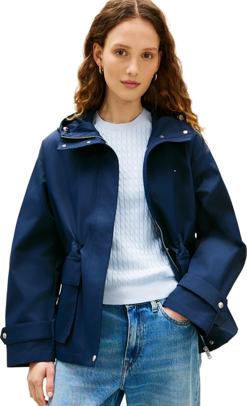 Tommy Hilfiger Women’s Parka Cotton Nylon Utility Short with Hood, Blue (Dark Night Navy), S