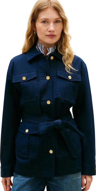 Tommy Hilfiger Women's Cotton Gold Button Field Jacket WW0WW50628, BLUE, XL