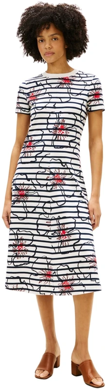 Tommy Hilfiger Women's Interlock F&F Midi Dress WW0WW50825, Blue, M - Image 1