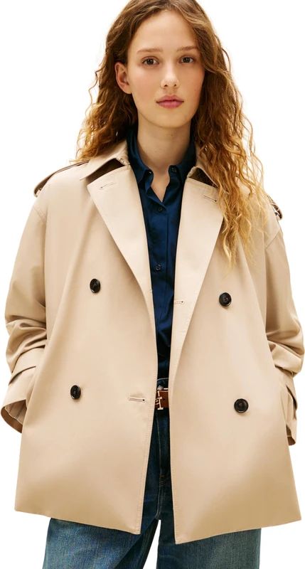 Tommy Hilfiger Women's Cotton Short Trench Ww0Ww40481, BEIGE, L - Image 1