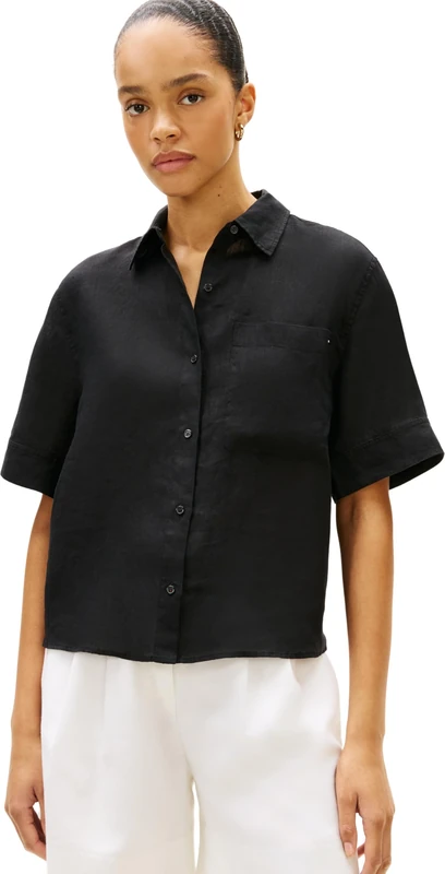 Tommy Hilfiger Women’s Shirt Linen Relaxed Fit, Black (Black), XL
