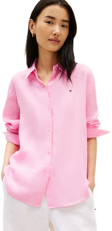 Tommy Hilfiger Women's Ess Linen Relaxed Ls Shirt WW0WW44679, Pink, 42