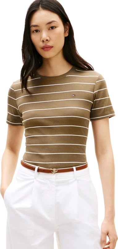 Tommy Hilfiger Women's Slim Cody C-Nk Ss Ww0Ww40587, Brown, L