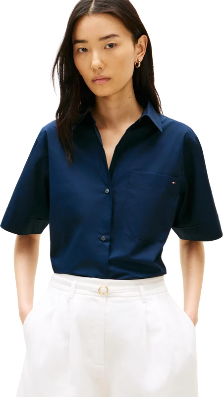 Tommy Hilfiger Women's Shirt Poplin in Cotton, Blue (Dark Night Navy), M