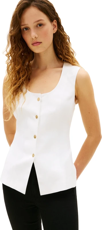 Tommy Hilfiger Women’s Waistcoat Linen Blend Elegant, White (Th Optic White), 14