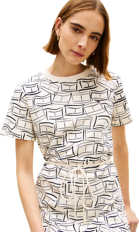 Tommy Hilfiger Women's Interlock T-Shirt Ss Dress WW0WW49772, White, S