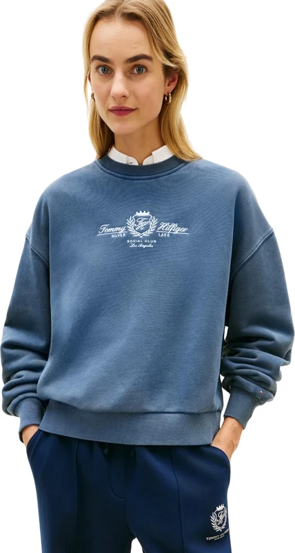 Tommy Hilfiger Women's Sweatshirt Varsity Crest Terry Relaxed Fit, Blue (Dark Night Navy), M