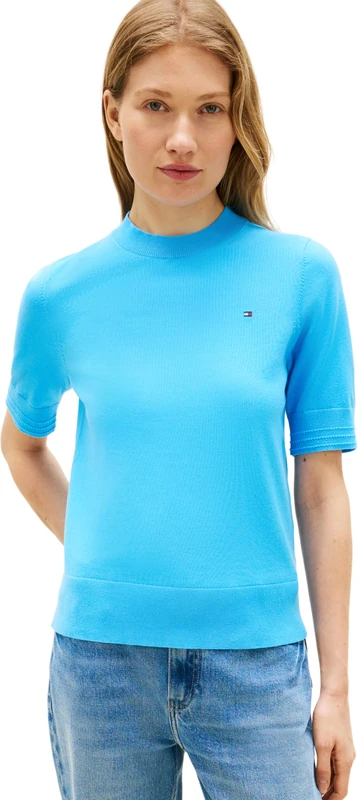 Tommy Hilfiger Women's Co Jersey Fine Gg C-Nk Ss SWT WW0WW49705, Blue, S