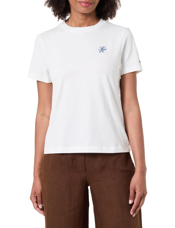 Tommy Hilfiger Women's Th Script Reg C-Nk Ss Tee Ww0Ww47809, White, M