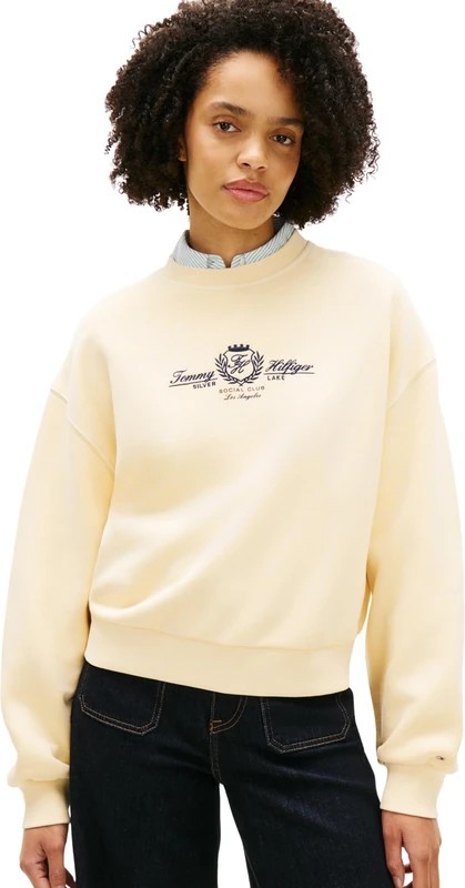 Tommy Hilfiger Women's Sweatshirt Varsity Crest Terry Relaxed Fit, Off-White (Country Ivory), XS