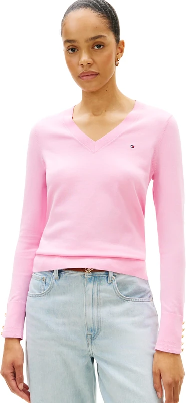 Tommy Hilfiger Women's Co Jersey Stitch V-Nk Sweater Ww0Ww40098, Pink, M