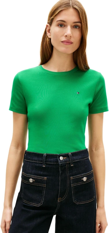 Tommy Hilfiger Women's Slim Cody C-Nk Ss Ww0Ww40587, Green, XS