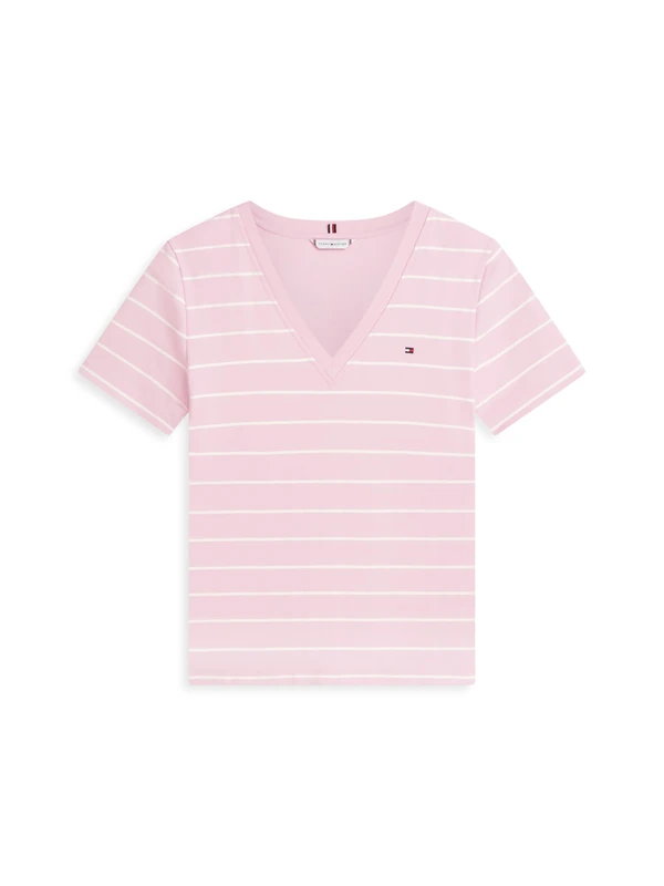 Tommy Hilfiger Women's Slim Cody V-Nk Ss Ww0Ww40584, Pink, XL