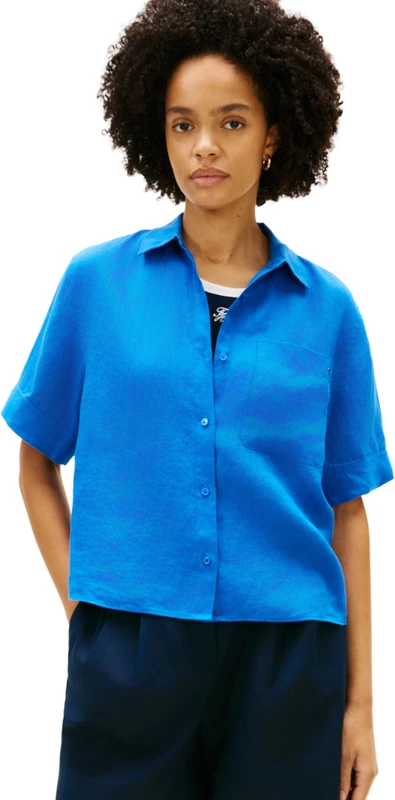 Tommy Hilfiger Women’s Shirt Linen Relaxed Fit, Blue (Blue Orbit), L