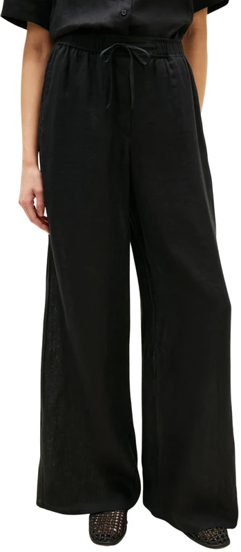 Tommy Hilfiger Women's Trousers Linen Pull-on Trousers Relaxed Fit, Black (Black), S