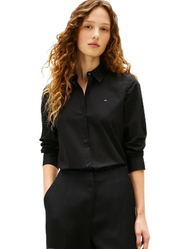 Tommy Hilfiger Women's Ess Poplin Regular Shirt Ww0Ww47169, Black, 38